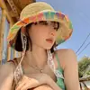 Chapéu de Palha com Aba Larga Colorido Estilo Férias Renda Borboleta Fita Chapéu de Sol Feminino para Praia Proteção Solar Chapéu de Sol Diário