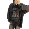 Diseño Estilo Coreano Primavera y Otoño Estampado de Gato de Dibujos Animados Camiseta de Manga Larga Nueva para Mujer Holgada Perezosa Estudiante Top Versátil