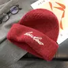 Gorro de Punto Bordado con Letras Estilo Coreano para Mujer, Otoño e Invierno, a Prueba de Frío, Cálido, Protege Orejas, Adelgaza Cara, Gorro Versátil