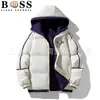 Jaqueta de Algodão Quente Masculina de Inverno Cor Sólida Estampada Manga Caída, Casaco de Algodão Confortável Larga Tendência Marca Casal com Capuz
