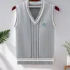 Suéter Colete de Tricô Jovem Tendência Estilo Coreano Manga Longa Bordado Gola V para Primavera e Outono