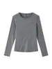 Camada interna escovada, quente, justa e elegante para outono e inverno, camiseta básica de manga comprida e gola redonda, macia e relaxada, para mulheres. 13658