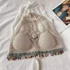 Estilo Bohemio Hueco Sexy Espalda Descubierta Halter Chaleco Top de Tubo con Flecos para Mujer Vacaciones de Verano Junto al Mar Top con Tirantes