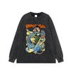 Camiseta de Manga Corta de Algodón Puro Lavado Pesado Vintage con Estampado de Anime Japonés Vintage para Hombre