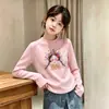 Camada Base Térmica Casual para Meninas Outono/Inverno Novo Estilo Infantil Top Felpudo Manga Longa Gola Redonda Camiseta Roupa Íntima