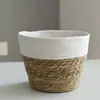 Juego de macetas tejidas de paja natural de la fábrica de origen, cesta de flores tejida para plantas de interior, maceta decorativa de pie para sala de estar