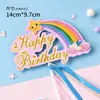 Topo de bolo arco-íris decoração de bolo feliz aniversário inserção papel cartoon colorido bandeira de papel para assar acessório de mesa de sobremesa