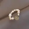 Anel de Rosa Oco com Pérola de Água Doce Estilo Pequeno e Perfumado Moda Coreana Anel de Dedo Design de Nicho Anel de Moda de Celebridade da Internet
