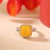 Yuebao Jewelry S925 Prata Esterlina Cera de Abelha Pimenta Sangue Vintage Trigo Antigo Orelha Quadrada Anel Novo Estilo Étnico Chinês