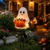 Nueva luz ambiental de patio de jardín transfronteriza, cubo de caramelo de calabaza de Halloween brillante, estaca de suelo de fantasma artesanal creativa