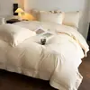 Conjunto de cama de quatro peças estilo luxo, 100% algodão de fibra longa, com acabamento bordado em algodão puro, capa de edredom, lençol de baixo e conjunto de cama em caixa de presente