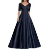 Vestido de Noche Formal Europeo y Americano Comercio Exterior Vestido Largo Formal de Noche Aplique de Encaje Vestido de Graduación Manga Corta Vestido para Madrina de Boda Mujer