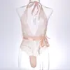 Mono Sexy de Encaje con Pestañas Uniforme Sexy Femenino Atractivo Europeo y Americano Malla Ajustada de una Pieza Bata Nocturna 2021