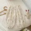 Pantalones Antimosquitos Rosas para Niñas, Estilo Delgado de Verano, Nuevos Pantalones de Linterna Florales de Moda, Pantalones Jogger Casual Elegantes