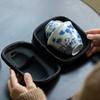 Taza Express azul y blanco antigua, juego de té kung fu de color antiguo fácil de usar, juego de té de viaje, bolsa portátil, una tetera, dos tazas, una sola burbuja