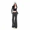 Calça de moletom casual transfronteiriça, levemente flare, com cordão, forrada de fleece, com caimento fluido, calça longa esportiva cinza, comprimento estendido cinza, calça cropped cinza