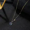 Colar S925 Inteiro em Prata Esterlina Presente de Natal Corrente Clavícula Veado Corrente Curta Céu Estrelado Azul Redondo Alce