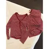 Pijama retrô listrado vermelho estilo preguiçoso para mulheres, outono, manga longa, calça longa, solto, plus size, conjunto para ficar em casa, pode ser usado fora