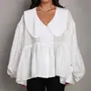 Camisa Blanca Casual Francesa 2025 Nuevo Estilo Otoño Cara de Bebé Mangas Abullonadas Elegante Holgado y Versátil Top Cardigan