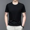 Nueva Camiseta de Verano para Hombre de Manga Corta con Seda de Morera, Cuello Redondo, Color Sólido, Seda de Hielo, Estilo Casual Delgado, Camisa de Moda para Hombre
