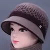 Chapéu de tricô feminino de inverno para mães de meia-idade e idosas, chapéu quente com forro de fleece, chapéu com aba espessa para clima frio