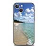 Adecuado para iPhone 15, paisaje de verano junto al mar, playa marina, cielo azul, nubes blancas, funda para teléfono móvil