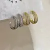 Pendientes de Metal Estilo Tres Círculos Elegantes con Pedrería, Aguja de Plata 925 de Dongdaemun Corea, Pendientes de Aro Versátiles de Moda