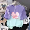 Camiseta de Manga Corta con Estampado Degradado para Niñas Verano Ropa Superior para Niños Mayores Estilo Coreano Holgada y Versátil Transpirable Tendencia en Ropa para Niños
