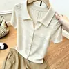 Suéter ligero de punto calado estilo francés para mujer, un top/cárdigan fino y elegante de manga corta para verano