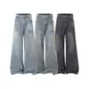 Nuevos jeans rectos de pierna ancha para hombre estilo retro americano con pedrería, lavados, corte holgado, caídos, hasta el suelo, pantalones rectos de calle