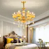 Lustre de cristal para sala de estar de villa estilo europeu, luxuoso e grandioso, para hall de loft duplex e sala de jantar, com luminárias de jade e liga