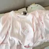 Pijama Dulce Rosa Estilo Coreano para Mujer Verano Cuello Redondo Manga Corta Shorts Ribete de Encaje Conjunto Ropa de Casa