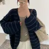 Cárdigan de punto holgado a rayas estilo perezoso, un nuevo artículo de moda otoño/invierno, versátil y elegante, con una estética coreana, perfecto como suéter o top para mujer