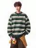 Tricô Masculino Outono e Inverno Color Block Listrado Gola Redonda Versátil Estilo Preguiçoso Tendência Suéter