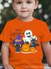 Estampa de Abóbora de Halloween Desenho Animado Impressão 3D Transfronteiriça Nova Roupa Infantil Casual Gola Redonda Manga Curta Camiseta Venda Direta da Fábrica