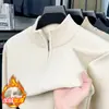 Suéter grueso de punto para hombre, estilo nuevo de invierno, cálido y simple, con media cremallera y forro de polar, venta al por mayor desde el fabricante