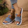 2026 Verano Nuevo Estilo Casual Chanclas de Mezclilla para Playa Talla Grande Suela Suave Sandalias Planas Transfronterizas Venta al por Mayor para Adultos