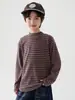 Nova Camiseta Infantil Listrada Macia Escovada de Manga Longa Outono/Inverno 2026 para Meninos, Básica Versátil, Gola Meia Alta, Camada Base
