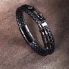 Amazon Pulsera de Cuero Trenzado Multicapa de Cuerda de Cuero Genuino para Hombre de Estilo Europeo y Americano Pulsera de Acero de Titanio Pulsera de Acero Inoxidable