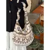 Bolsa Tote de Pelúcia Fair Isle Coreana para Mulheres, Bolsa de Ombro Transversal de Grande Capacidade, Bolsa de Trabalho Peluda de Estilo Étnico de Nicho