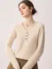 Suéter 100% Cachemir Puro para Mujer de Tres Botones con Cuello en V Simple para el Trabajo de Manga Larga Jersey de Punto Suave con Cuello Medio Abierto