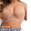 Sujetador Plus Size Transfronterizo con Cierre Trasero, Push-Up, Doble Tirante, Estampado, con Aros, Copa Fina Moldeada, Estilo Europeo y Americano, Adecuado para Figuras Más Voluminosas, Talla Extra Grande