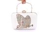 Bolsa de cuero para mujer al por mayor de fábrica, clutch de mano disponible, incrustada con diamantes, bolso de noche, mariposa de cristal, bolso de mujer para novia