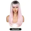 Peruca atmosférica estilo europeu e americano transfronteiriço, com cor degradê, para mulheres, aplique completo com franja, cabelo preto longo e liso, peruca ligeiramente ondulada, cabeça inteira