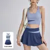 Conjunto de outfit de yoga de cintura alta, sujetador deportivo a prueba de impactos, minifalda plisada anti-exposición, conjunto de fitness Pilates para mujer