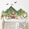 BR0055F Dibujos Animados Acuarela Montaña Bosque Animales Pequeños Autoadhesivos Pegatinas de Pared Sala de Estar Dormitorio Habitación de Niños Pegatinas Decorativas