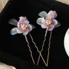 Guofeng Xianqi Flor de Esmalte Morado Pequeño Fresco Pasador para el Cabello Borla Niña Caminando Hanfu Accesorios Diarios Tocados