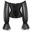 Corsé retro oscuro con mangas abullonadas de malla off-shoulder, top sexy transfronterizo para estilizar la cintura, en stock