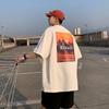 Camiseta de manga corta retro de estilo americano 100% algodón para hombre, estilo hip hop, estilo urbano, estilo europeo y americano, holgada y de estilo nicho.