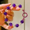 Pulsera de Amatista Púrpura Natural de Alta Calidad con Cristales Blancos, Diseño de Partículas Grandes de 10 mm